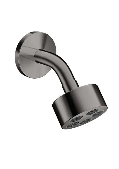 Kopfbrause in Polished Black Chrome mit einem Brausearm, montiert an einer Wand. Das Produkt ist von der Marke AXOR.